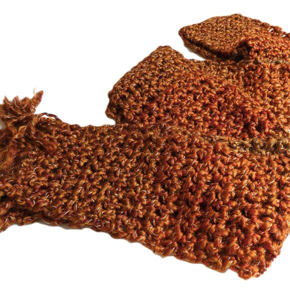 Brown Scarf Extra Long 104x5 Handmade Crochet Hand Knit Winter Warm Retro NWT - Picture 6 of 11